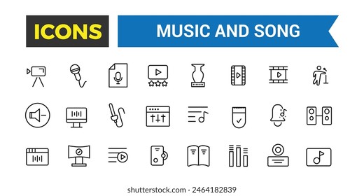 Music and song icon set, vector, thin line icons collection. Editable vector icon and illustration.