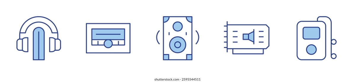 music, sound card, music player, listening, car radio. Audio Icon vector illustration. Line Duotone style. Editable stroke.