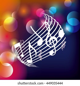 Music and Sound concept represented by music note icon over burred background. Colorfull and flat illustration. 