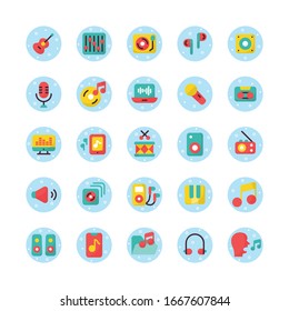 Music and Sound flat icon set. Vector and Illustration.