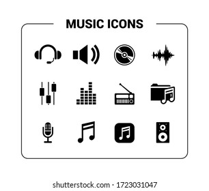 Music and sound icon group. Basic technology black icons.