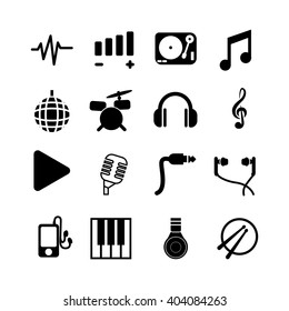 music and sound icon set on white background