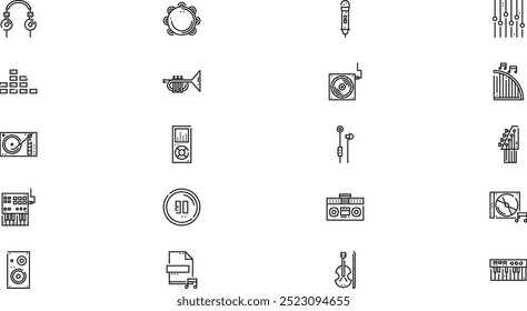 Ícones de som de música Coleção de ícones vetoriais de alta qualidade com traço editável. Ideal para projetos profissionais e criativos.