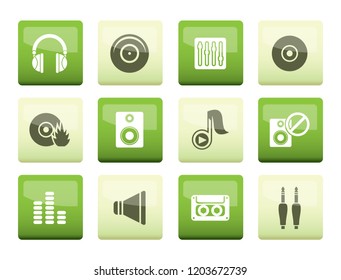 Music and sound icons over green background -  Vector Icon Set