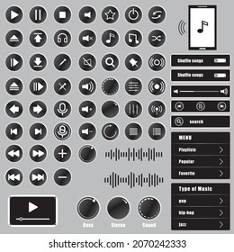 Music and sound icons set. Vector illustration. Media icons set editable stroke vector file. video player, music, gallery, settings, sound ui symbols