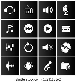Music and sound icons. White icons.