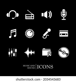 Music and sound icons. White icons.