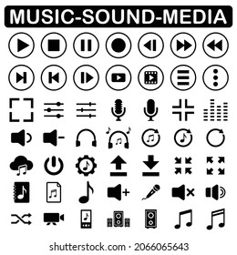 music, sound and multimedia icon set black series