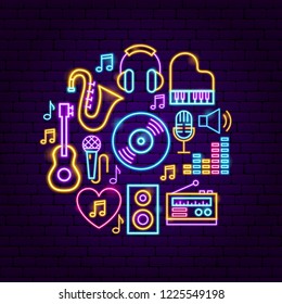 Music Sound Neon Concept. Vector Illustration of Audio Promotion.