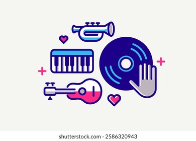 Music and sound producing vector detailed icon, recording studio mix audio, audio engineering bundle.