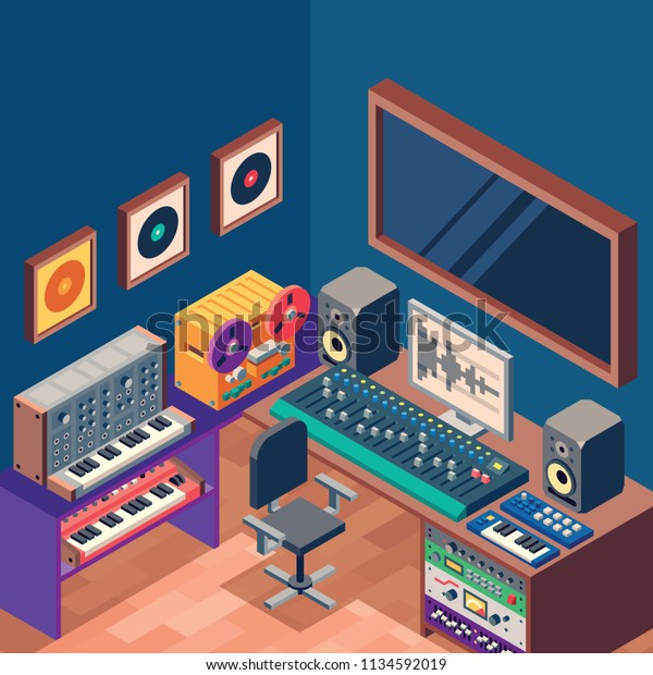 Music Sound Recording Studio Control Room Stock Vector Royalty