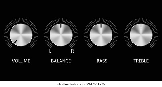 Musik Lautstärke Drehknopf Vektorsymbol. Skala für die Tonregelanzeige im Metall. Analoger Rotary Switch.