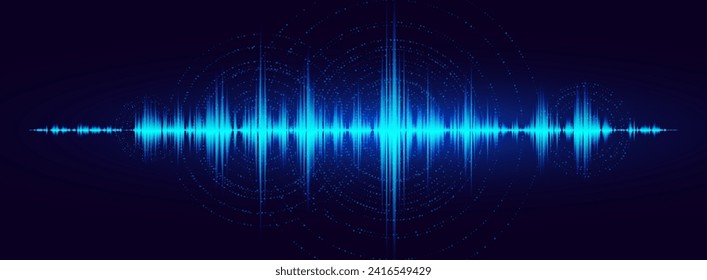 Waveform con sonido musical. Onda de sonido del asistente de voz digital. Concepto de generación o reconocimiento de voz de AI Assistant. Ilustración vectorial.