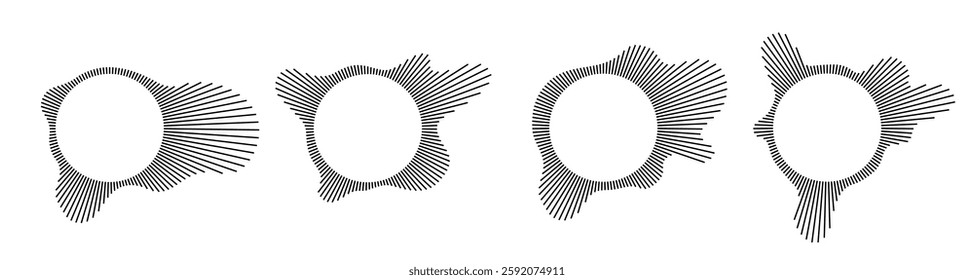 Music sound waves circles set. Equalizers vector icon design set. Music symbol. Circular audio radial spectrum lines	
