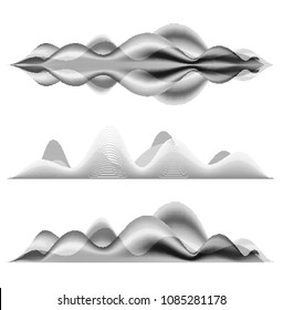 Music sound waves. Halftone vector illustrations. Set of audio digital equalizer technology, pulse musical.