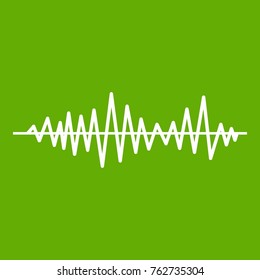 Music sound waves icon white isolated on green background. Vector illustration