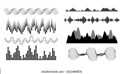 Music sound waves set. Audio digital equalizer technology, console panel, pulse musical. Vector illustration