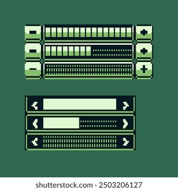 Music, sounds, game boy interface, pixel art design, off, on, retro 80s console gaming app, video game, flat style, old school computer graphic design, 8-bit sprite, game assets, vector illustration.