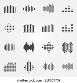 Music soundwave or equalizer icons set - vector audio symbols