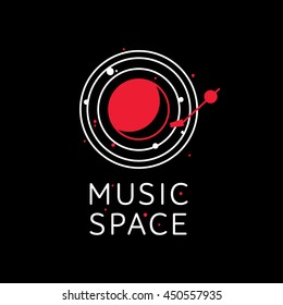 Music Space Logo For Dj In Line Style Vector