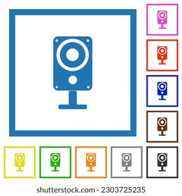 Music speaker flat color icons in square frames on white background