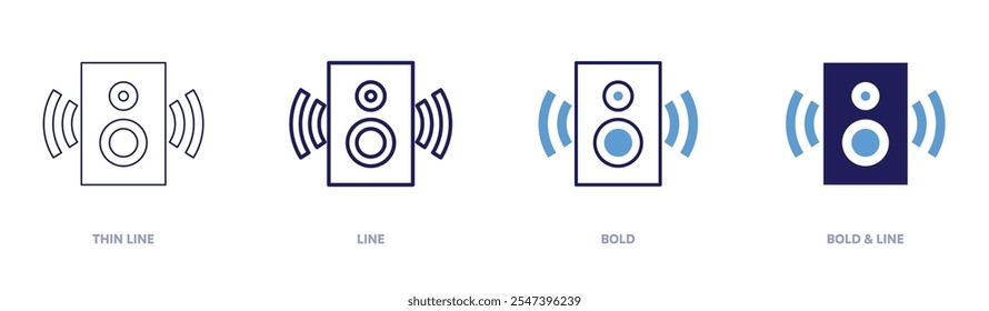 Music speaker icon in 4 different styles. Thin Line, Line, Bold, and Bold Line. Duotone style. Editable stroke.