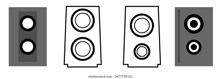 Music speaker icon, Loud woofer box vector icons set design, outline, line and stroke style can be used for web, mobile, ui, system, Vector illustration.