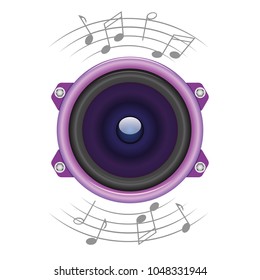 Music speaker icon. Notes. Sound wave.