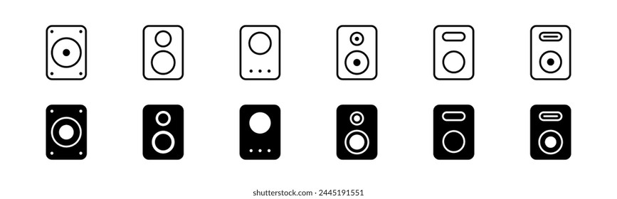 Music speaker icon set. Audio speaker in line and glyph. Speaker set