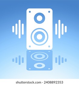Music speaker icon. Vector icon isolated on blue background.