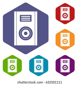 Music speaker icons set hexagon isolated vector illustration