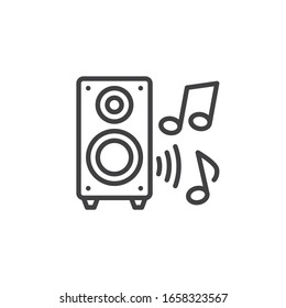 Icono de línea del altavoz de música. signo de estilo lineal para concepto móvil y diseño web. Icono vectorial de los altavoces de sonido y notas de música. Símbolo, ilustración del logotipo. Gráficos vectoriales