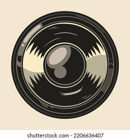 Music speaker monochrome element vintage round dynamic for loud playback of stereo recordings using audio equipment vector illustration