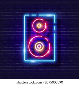 Music Speaker neon icon. Music glowing sign. Music concept. Vector illustration for Sound recording studio design, advertising, signboards, vocal studio