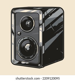 Music speaker sketch vintage monochrome to play back audio tracks with radio recorder or disco equipment vector illustration