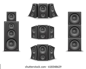Music Speaker Twisted Isolated 3d Realistic Icons Set Design Vector Illustration