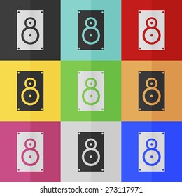 Music speaker vector icon - colored set. Flat design