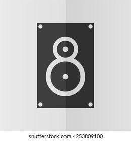 Music speaker vector icon. Effect of folded paper. Flat design
