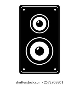 Music speaker vector icon. Perfect for audio systems, sound equipment, or music-related designs. Black silhouette isolated on white background.