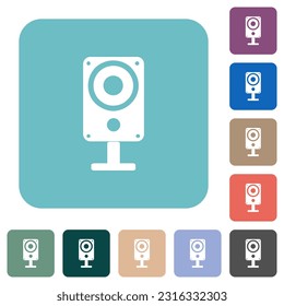 Music speaker white flat icons on color rounded square backgrounds