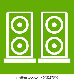 Music speakers icon white isolated on green background. Vector illustration