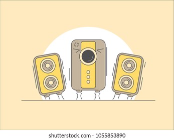 Music speakers with subwoofer cartoon illustration.