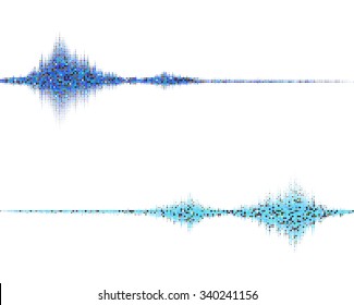 Music square waveform background. Blue halftone vector city line. You can use in club, radio, pub, party, DJ, concerts, recitals or the audio technology advertising background. 