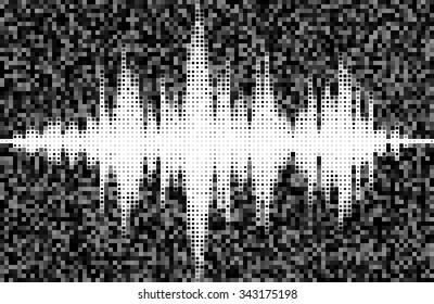 Music square waveform background.You can use in club, radio, pub, party, DJ, concerts, recitals or the audio technology advertising background. Black and white halftone vector sound waves. 