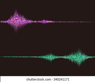 Music square waveform background. Colorful halftone vector city line. You can use in club, radio, pub, party, DJ, concerts, recitals or the audio technology advertising background. 