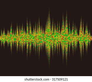 Music square waveform background. Green and yellow halftone vector sound waves. You can use in club, radio, pub, party, DJ, concerts, recitals or the audio technology advertising background. 