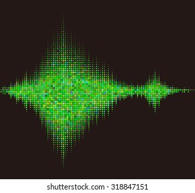 Music square waveform background. Green halftone vector sound waves. You can use in club, radio, pub, party, DJ, concerts, recitals or the audio technology advertising background. 