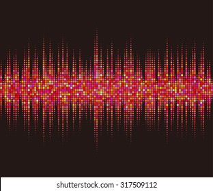 Music square waveform background. Red halftone vector sound waves. You can use in club, radio, pub, party, DJ, concerts, recitals or the audio technology advertising background. 