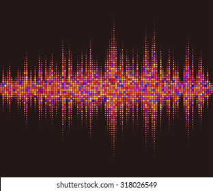 Music square waveform background. Red halftone vector sound waves. You can use in club, radio, night pub, party, DJ, concerts, recitals or the audio technology advertising background. 