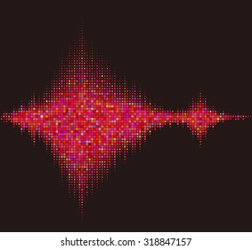 Music square waveform background. Red halftone vector sound waves. You can use in club, radio, pub, party, DJ, concerts, recitals or the audio technology advertising background. 